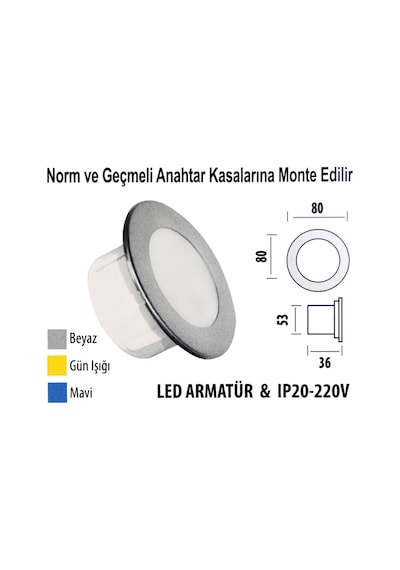 Led Armatür 3 Renk Seçenekli Krd08 Ip20 - 220V