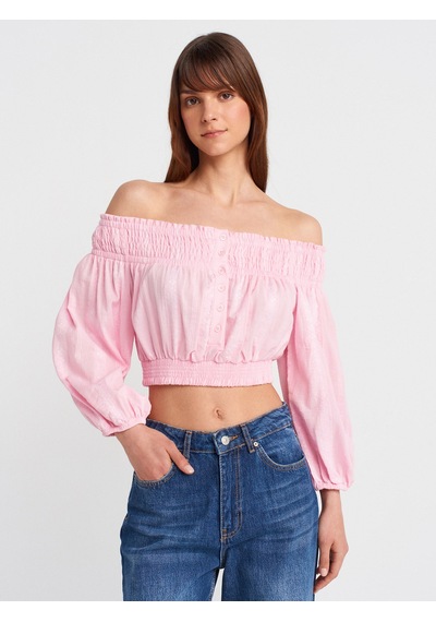 Dilvin 50258 Omuzları Açık Düğmeli Top-açık Pembe Açık Pembe