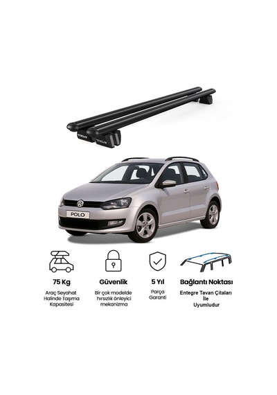 Pençe Volkswagen Polo 2009-2017 Uyumlu Siyah Ara Atkı 109cm Port Bagaj Tavan Barı