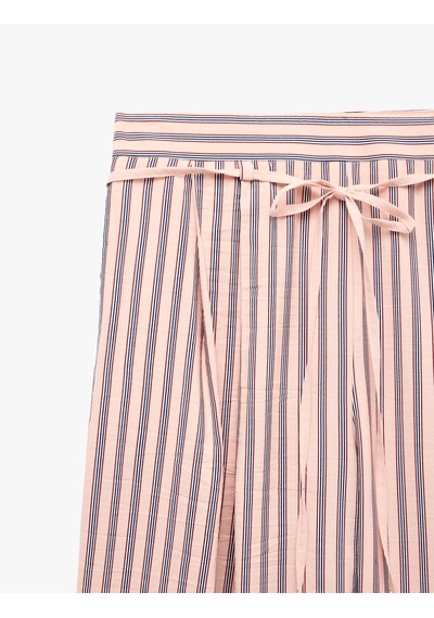 Koton Rahat Kalıp Viskon Çizgili Bağcıklı Geniş Paça Pantolon Pembe Çizgili 6sal40122ıw