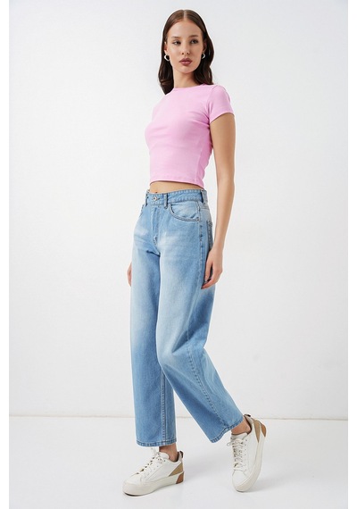 Hiccup Bdart Yüksek Bel Geniş Paça Jean Açık-orta Mavi Denim 05