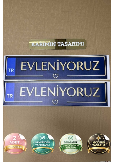 Gelin Arabası Düğün Evleniyoruz Yazılı Renkli Gelin Arabası Plakalığı Düğün Araç Süsü 2 Adet Çok Renkli
