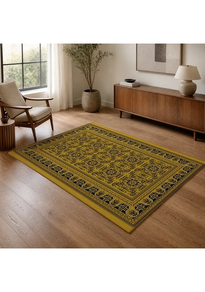 Kartela Halı Afgan Halı Jüt Taban Dokuma Halı Hardal Sarısı - 100 X 150 Cm
