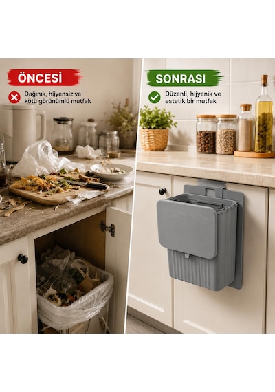 Tr Askılı Mutfak Dolap Kapağı Çöp Kovası 15 Litre, Katlanabilir Tezgah Altı Çöp Kutusu, Dolap İçi Ve Dışı Genel