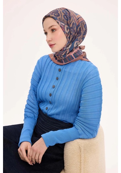 Silk Home Dört Mevsim Antik Motif Viskon Velora Eşarp 6419 İndigo Somon