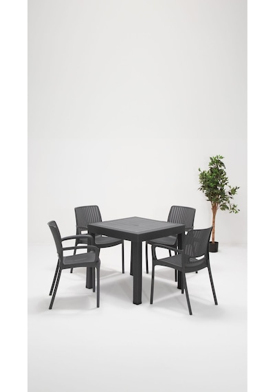 Rattan Lüx Bahçe Balkon Teras Masa Seti - Antrasit 80x80 CM Gri