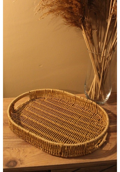 Hasır Rattan Sunum Tepsi Orta Boy Organizer Oval Diğer