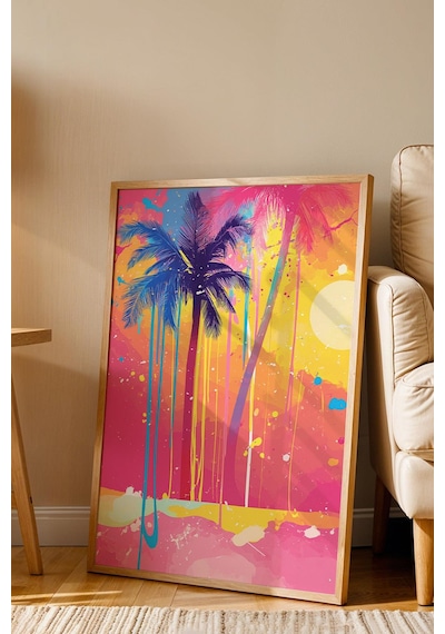Tropikal Gün Batımı Pop Art Çerçeveli Tablo - Pop Art Poster Tablo