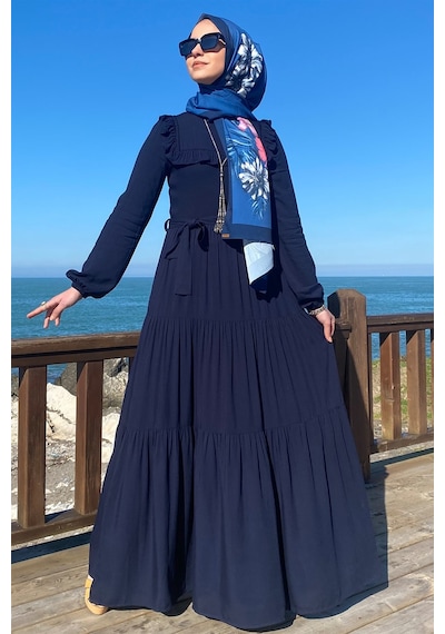 Rabia Şamlı Bade Elbise Lacivert Normal
