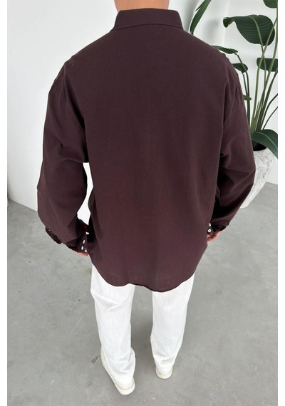 Kahverengi Oversize Fresh Keten Gömlek Kahverengi Kahverengi Oversize Fresh Keten Gömlek Kahverengi