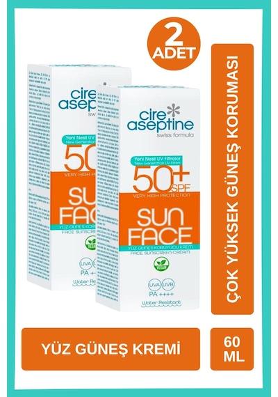 Cire Aseptine Yüz Güneş Koruyucu Krem Spf50+ 60 Ml 2 Adet