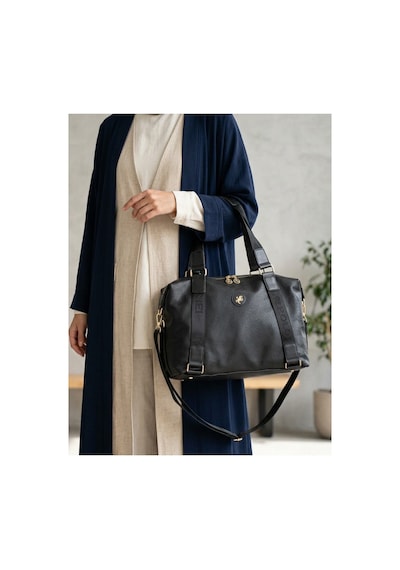 Miami Polo Club Orijinal Yumuşak Suni Deri Salaş Kadın El Omuz Çantası Siyah Siyah