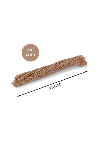 Doğal Kesilmiş Jüt İp Seti, 100lü-35 Cm, Kraft Hediye Paketleme & Süsleme İpi, Etiket Ve Ambalaj İpi