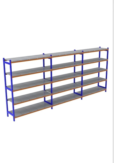 Alan Raf 5 Katlı 3'lü Depo Rafı - 300-350 Kg Taşıma Kapasiteli Hafif Rack Raf 60x90x200 Cm Gri