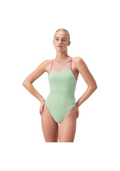 Speedo Solid Lattice Tie-back Kadın Yüzücü Mayosu Yeşil