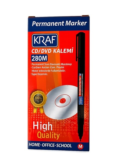 Kraf Permanent Marker Cd/dvd Kalemi 280m, Mavi, Orta Uç, Cam-plastik-metal Yüzeyler İçin, 12'li