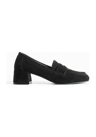 Dericia Shoes Shimmer Hakiki Deri Süet Kadın Kalın Topuklu Ayakkabı Siyah