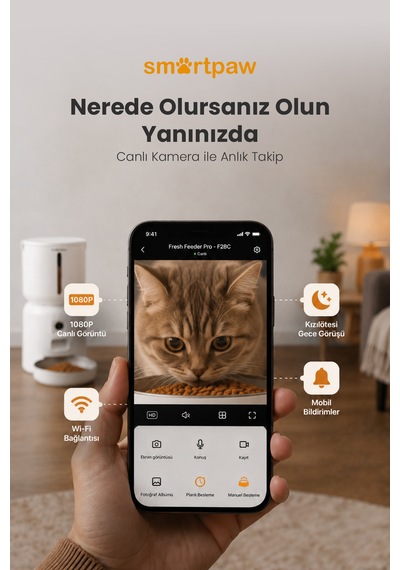 Smartpaw Fresh Feeder Pro Kameralı Akıllı Otomatik Mama Kabı Distribütör Garantili