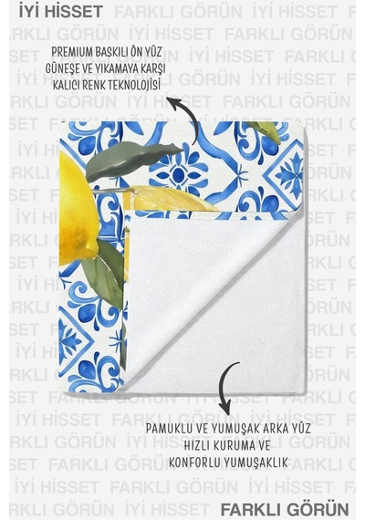 Limon Temalı Akdeniz Çini Plaj Havlusu - Tropikal Modern Mavi Sarı Hızlı Kuruyan Mikrofiber Havlu Gölgeli Mimoza Limon Temalı Akdeniz Çini Plaj Havlusu - Tropikal Modern Mavi Sarı Hızlı Kuruyan Mikrofiber Havlu Gölgeli Mimoza