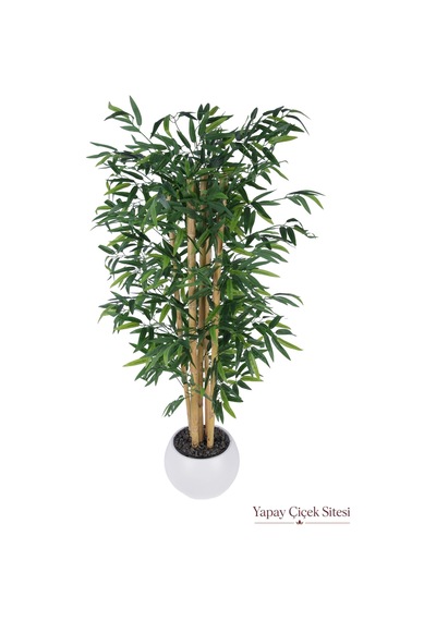 Yapay Çiçek Sitesi Beyaz Küre Saksıda 5 Gövdeli Yapay Bambu Ağacı 130 Cm Yeşil
