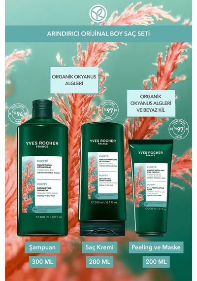 Yves Rocher Arındıcı Orjinal Boy Saç Seti- Şampuan 300 Ml & Saç Kremi 200 Ml & Peeling Ve Maske 200 Ml