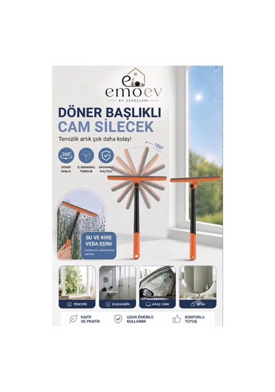 2'li Temizlik Seti - 180 Döner Başlıklı Cam & Tezgah Çekçeği + 5'li Mikrofiber Temizlik Bezi 30x30 Cm