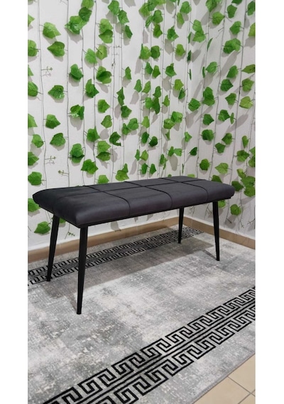 Özcan Metal Siyah Metal Ayaklı Bench Sırtlı Mutfak Salon Antre Yatak Odası Puf Bank Oturak Takımı Antrasitgri
