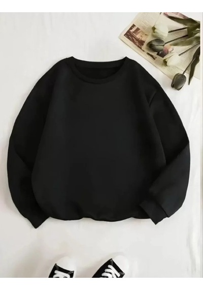 Valensdesign Üç İplik Biskilet Yaka Basic Sweatshirt - Siyah