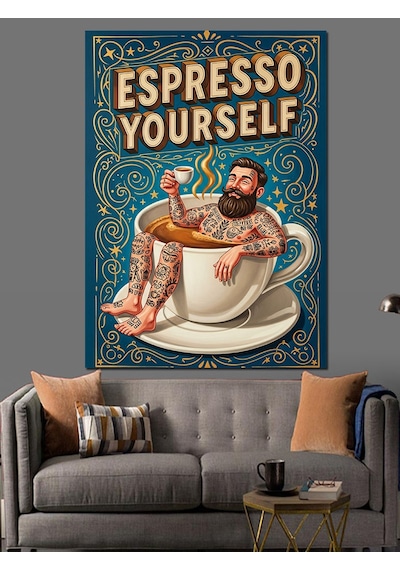 Ahşap Tablo Espresso Kendini Şımart Sloganı İnsan Figürlü Tablolar