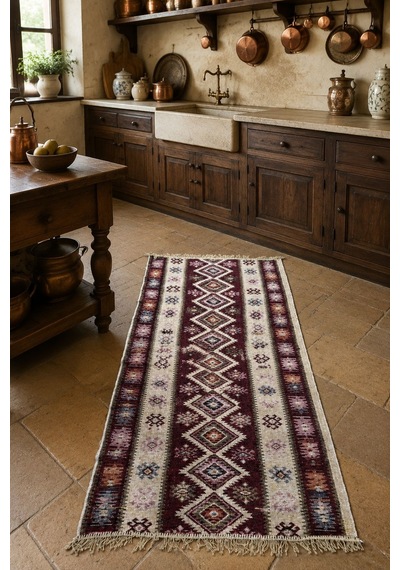 Kilim Paspas Çok Amaçlı Halı Makinede Yıkanabilir Toz Yapmaz Bordo