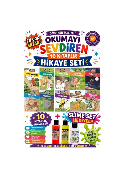 3.sınıf Öğretmen Tavsiyeli Okumayı Sevdiren 48 Sayfa 10 Kitaplık Hikaye Seti-3 Slime Set Hediyeli