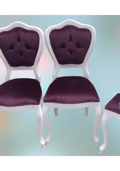 Sandalye Lükens ASLAN Klasik Model Parlak Beyaz babyface kumaş 4 Adet El Yapımı