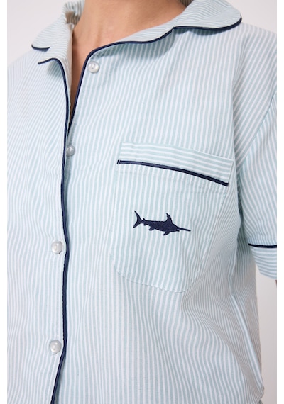 Lespadon Marısılk Kadın Yazlık Şortlu Crop Gömlekli Pijama & Lounge Takımı-3226 Yesil