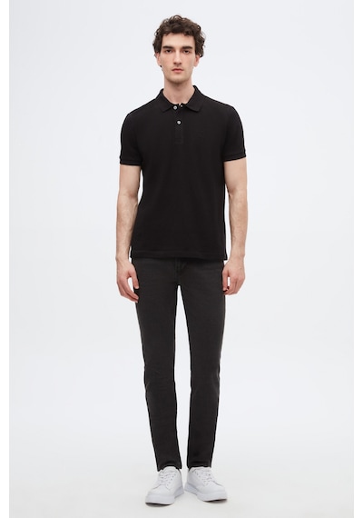 D's Damat Ds Damat Regular Fit Siyah Pike Dokulu %100 Pamuk Kıvrılmaz Polo Yaka Nakışlı T-shirt 4HC14ORT51000 Siyah