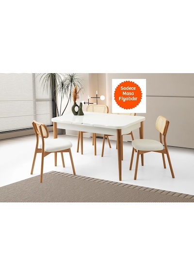 Kelebek Ortadan Açılır Büyüyen Yemek Masası Beyaz 80x130cm Beyaz