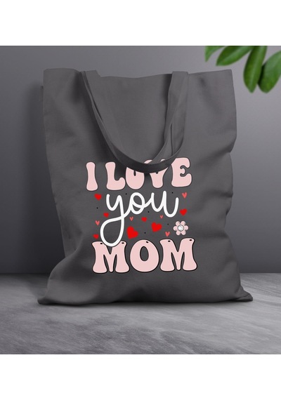 Bk Gift Anneler Günü Tasarımlı Antrasit Kumaş Bez Çanta, Baskılı Omuz Çantası, Alışveriş Çantası, Anneler Günü Hediyesi, Anneye Hediye-2 Çok Renkli