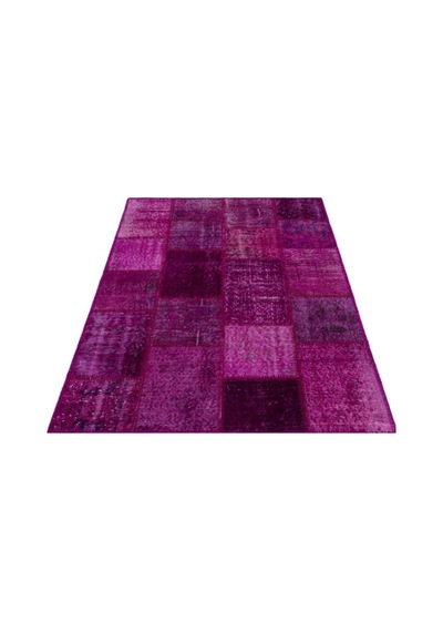 El Dokuması Patchwork Vintage Yün-pamuk Fuşya Halı 26677 120 X 180 Cm Pembe