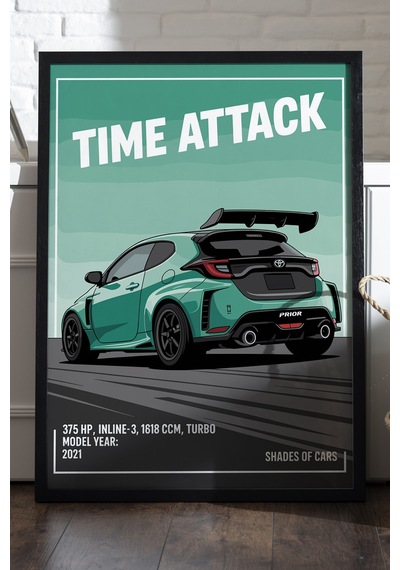 Toyota Yaris Gr Sport Siyah Ahşap Çerçeveli Poster, Dekoratif Araba Duvar Tablosu