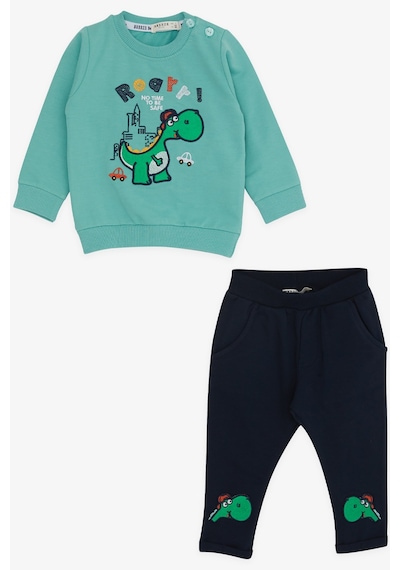 Breeze Erkek Bebek Eşofman Takımı Dinozor Nakışlı 6 Ay-2 Yaş, Mint Yeşili