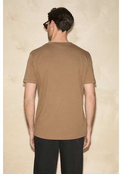 Grimelange Grımelange Almerı Erkek %100 Pamuk Yumuşak Kumaşlı V Yakalı Kahverengi T-shirt