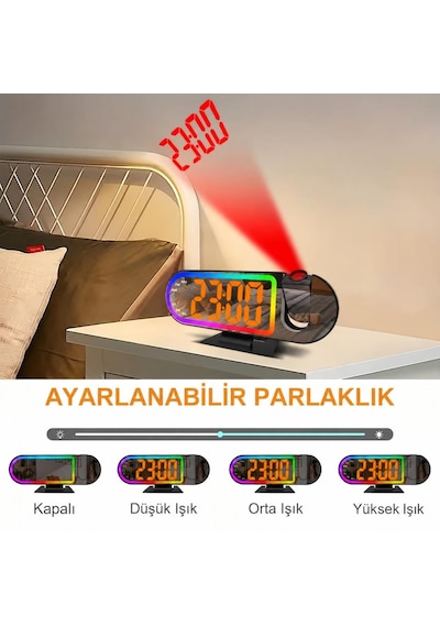 Valkyrie Rgb Işıklı Projeksiyonlu Dijital Alarm Saat 17 Modlu Led Ekranlı Çalar Saat Siyah