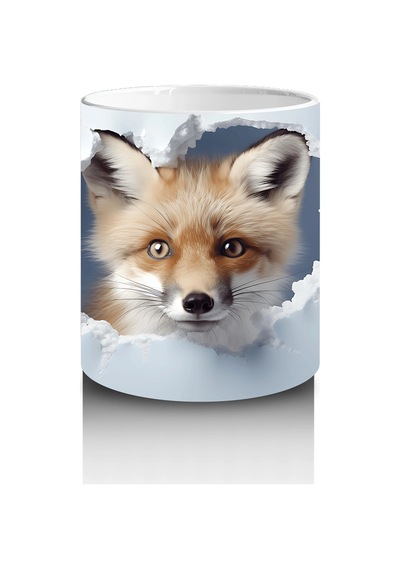Beyaz Çatlaklı Zeminde Tilki Figürü Baskılı Kahve Kupası Renkli