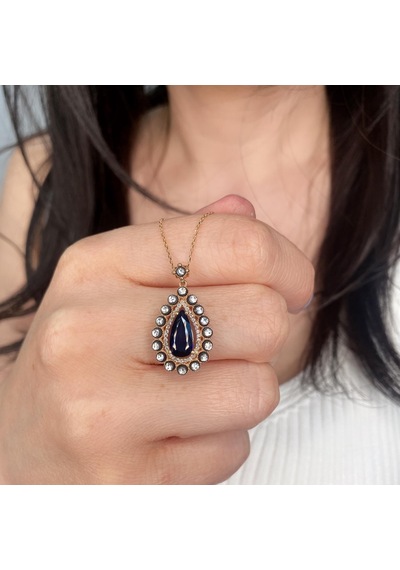 Elmas Pırlanta Ve Safir Taşlı Kolye Ek38