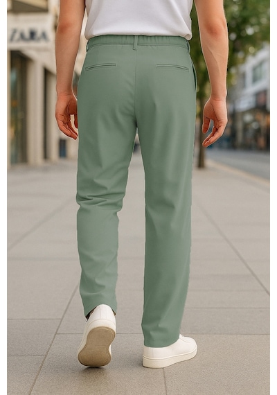 Cedy Denim Yüksek Kalite Erkek Yüksek Bel Pileli Baggy Chino Pantolon C358 Yeşil