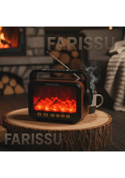 Rt-734 Gerçek Eskitme Görünümlü Şömine Efektli Nostaljik Radyo Güneş Enerjili, Bluetooth'lu, Fenerli