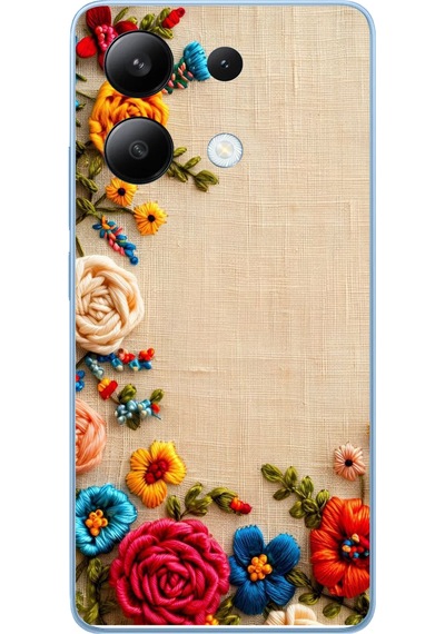 Redmi Note 13 4g Uyumlu İşlemeli İğne Oyası Baskılı Silikon Kılıf Renkli
