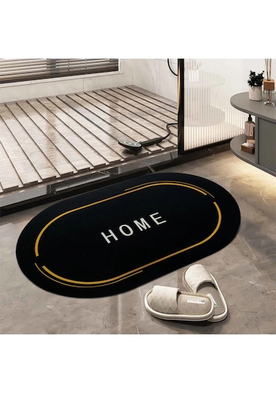 Nobera Banyo Paspası Kaymaz Taban, Hızlı Kuruyan Nappa Deri Mikrofiber 60x90 Cm Siyah