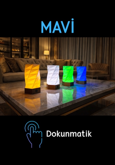 Dekoratif Masa Lambası Dokunmatik Gece Lambası Mavi