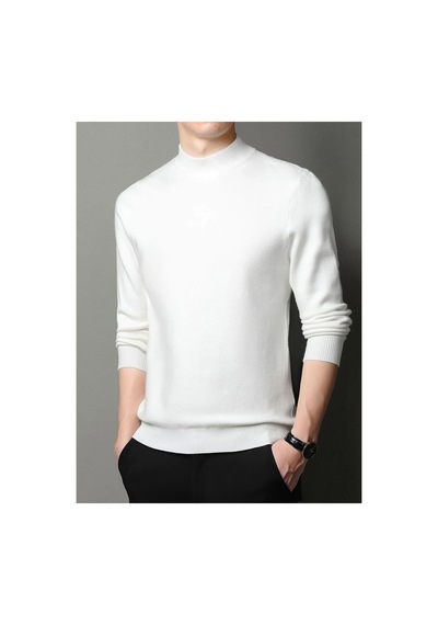 Slim Fit Yarım Balıkçı Yaka Triko Kazak Beyaz