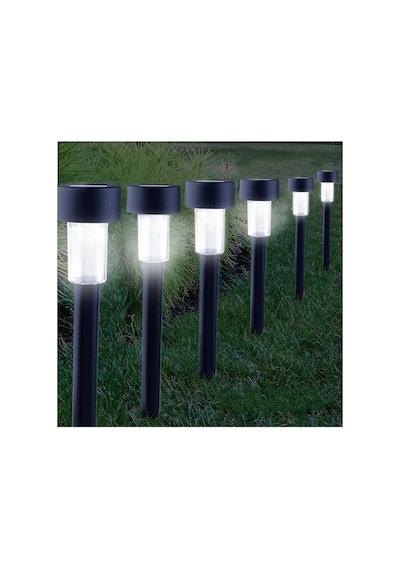 10 Lu Set Güneş Enerjili Led Bahçe Aydınlatması, Gün Işığı Renk, Siyah Gövde, Toprak Çakmalı